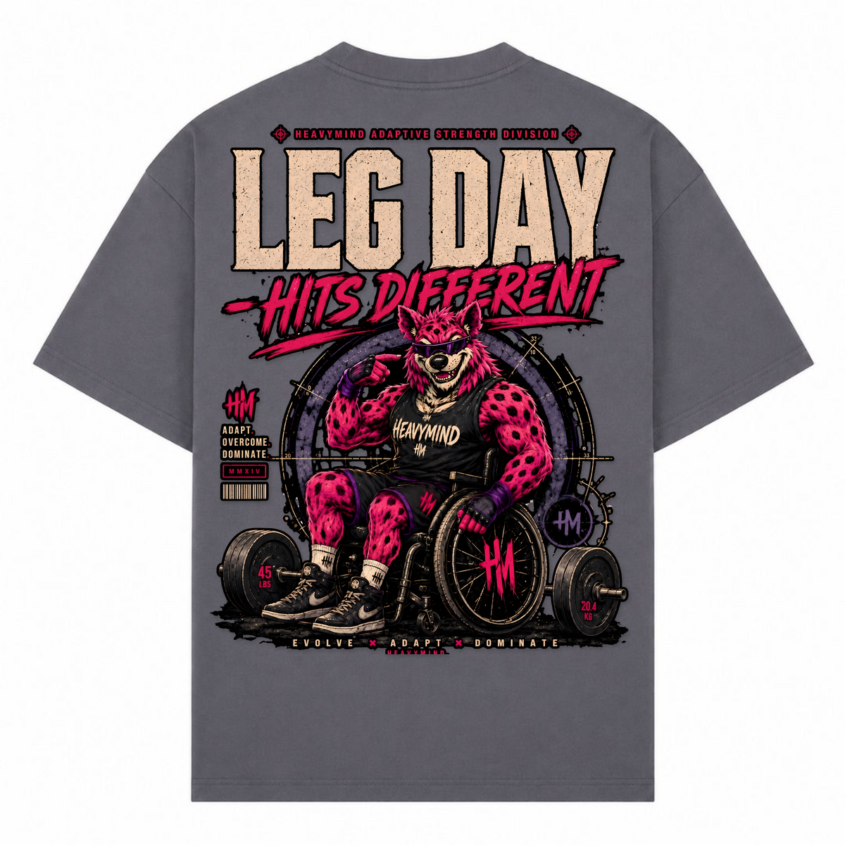 Leg Day Hits Different – Oversized Tee in Dark Grey, Rückansicht | Heavy Mind