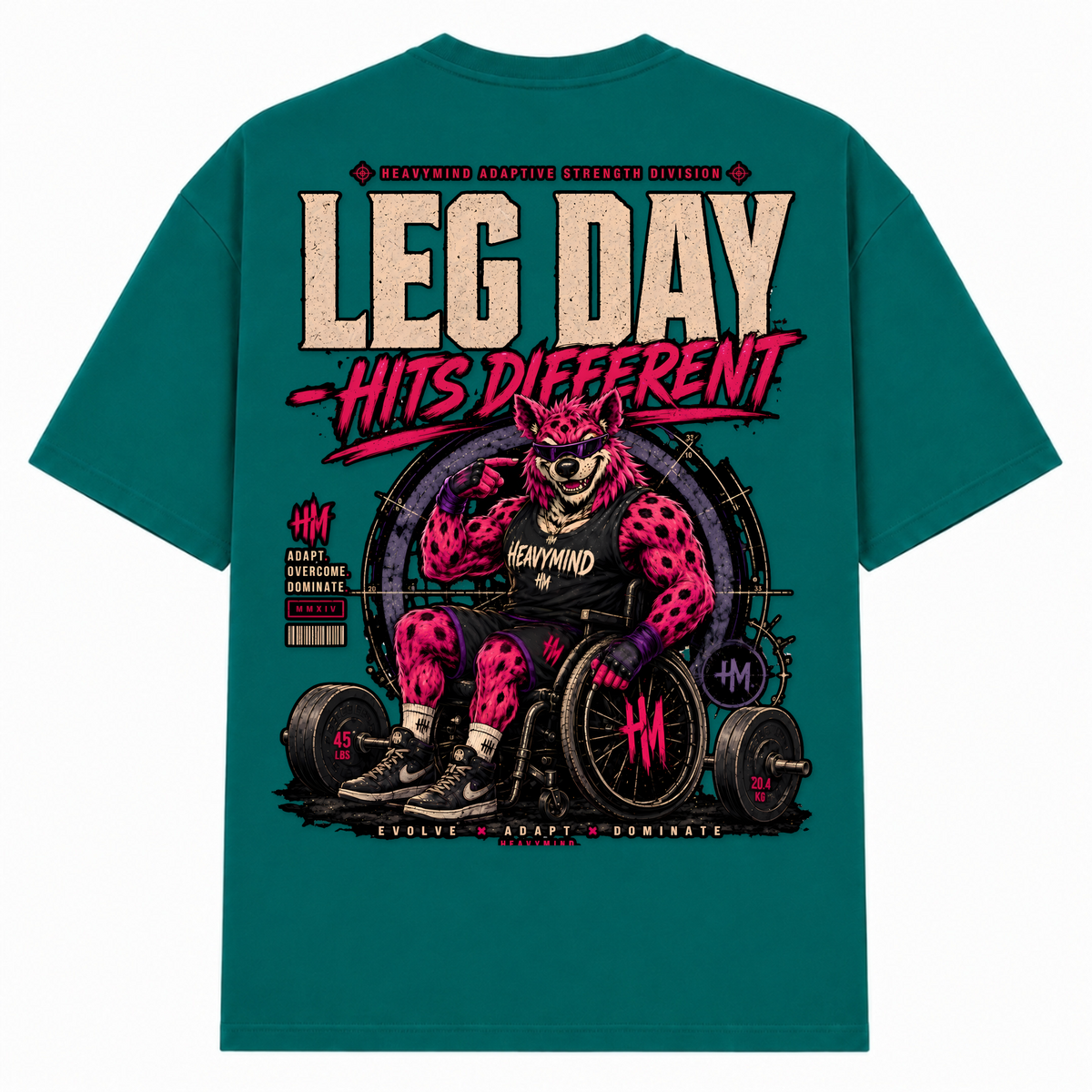 Leg Day Hits Different – Oversized Tee in Green, Rückansicht | Heavy Mind