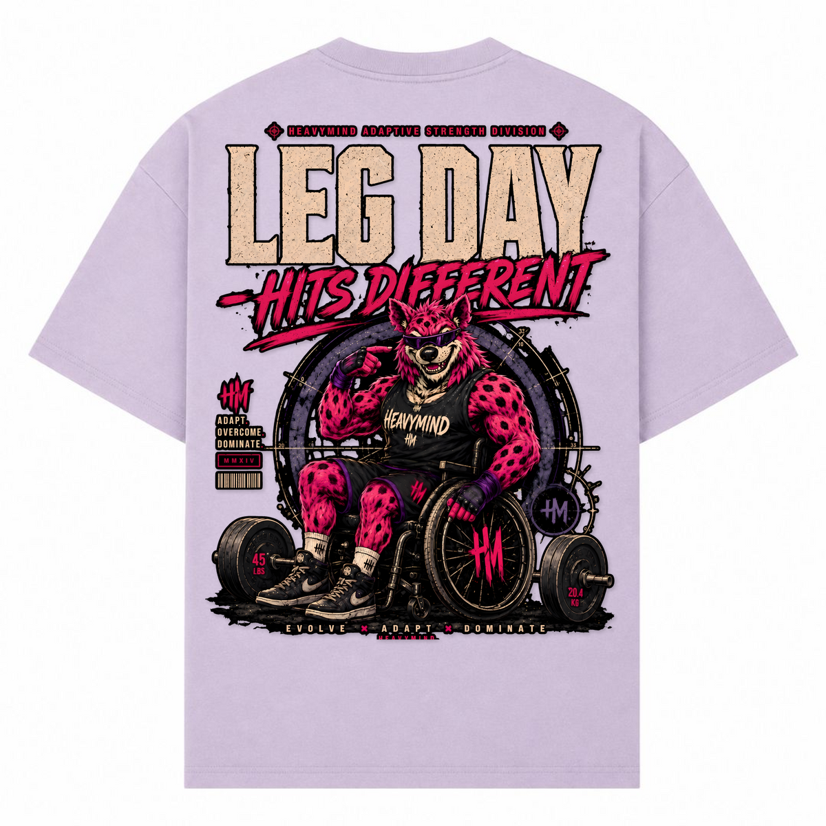 Leg Day Hits Different – Oversized Tee in Lilac, Rückansicht | Heavy Mind