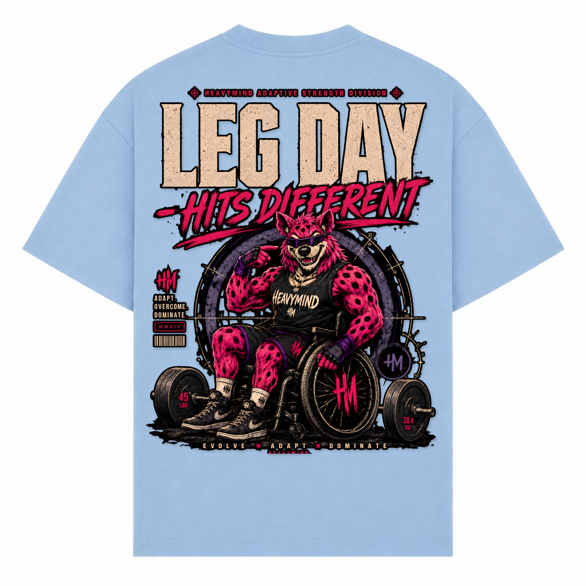 Leg Day Hits Different – Oversized Tee in Powder Blue, Rückansicht | Heavy Mind