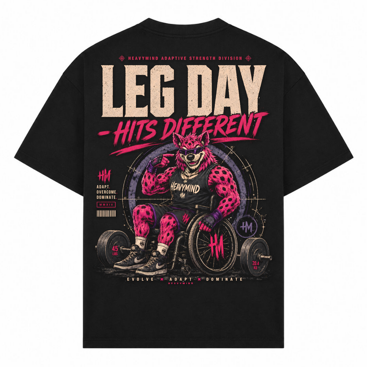 Leg Day Hits Different – Oversized Tee in Schwarz, Rückansicht | Heavy Mind