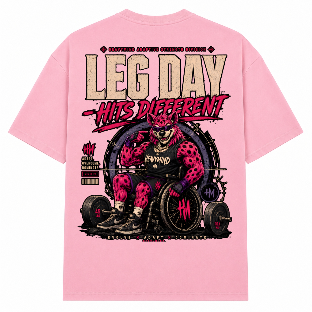 Leg Day Hits Different – Oversized Tee in Soft Pink, Rückansicht | Heavy Mind