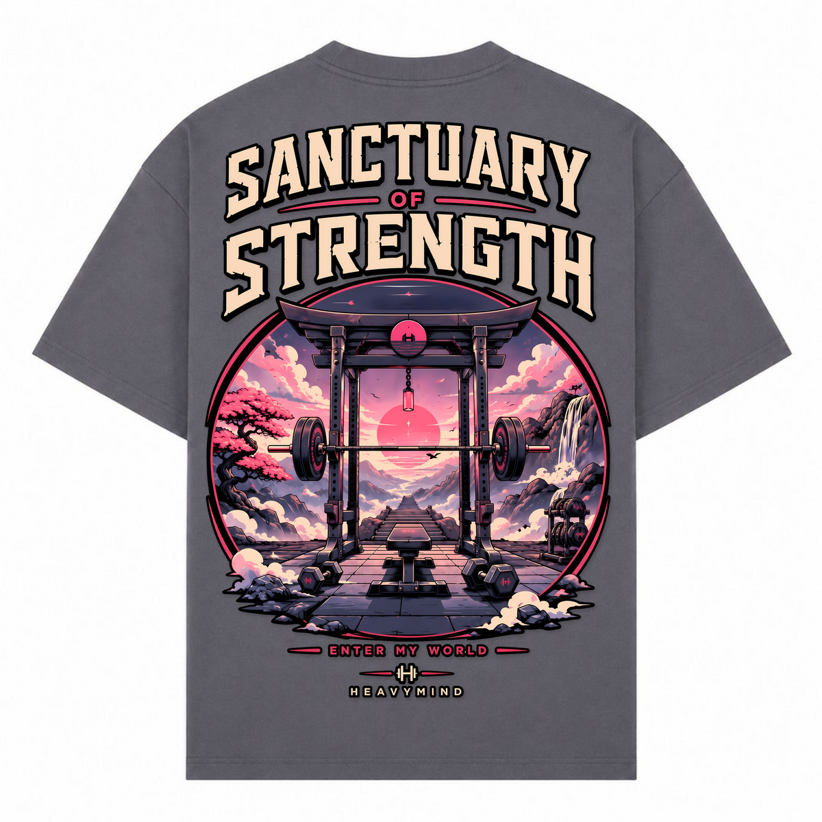 Sanctuary of Strength – Oversized Tee in Dark Grey, Rückansicht | Heavy Mind