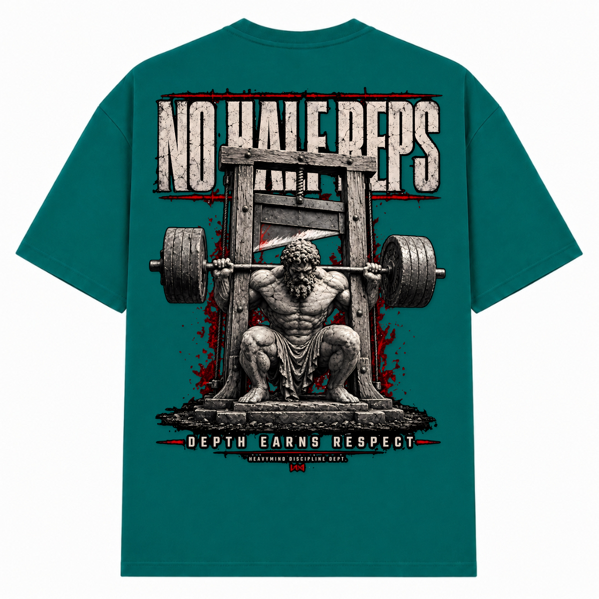 No Half Reps – Depth Earns Respect – Oversized Tee in Green, Rückansicht | Heavy Mind