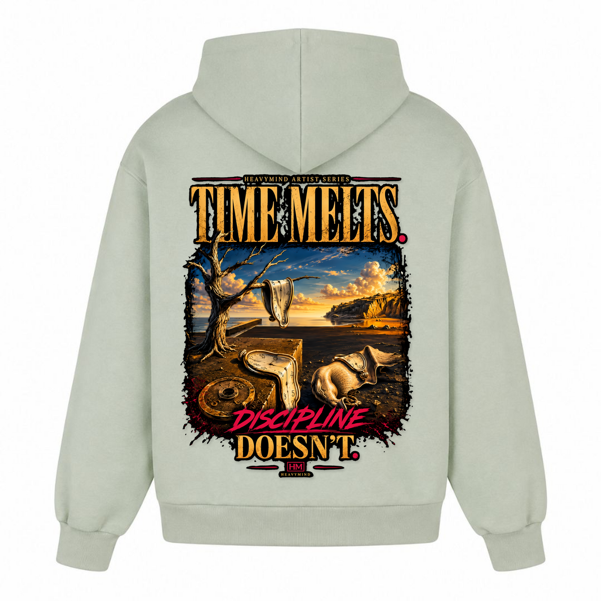 Time Melts, Discipline Doesn't – Heavy Oversized Hoodie in Light Asphalt, Rückansicht | Heavy Mind