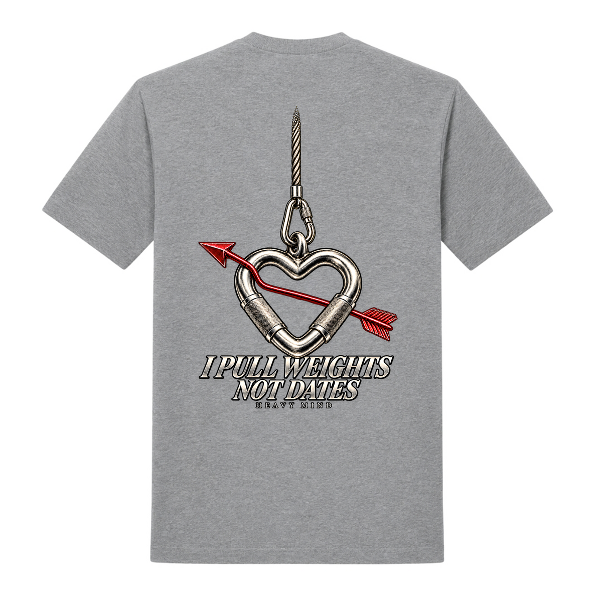 I Pull Weights Not Dates – Heavy Shirt in Grey Melange, Rückansicht | Heavy Mind