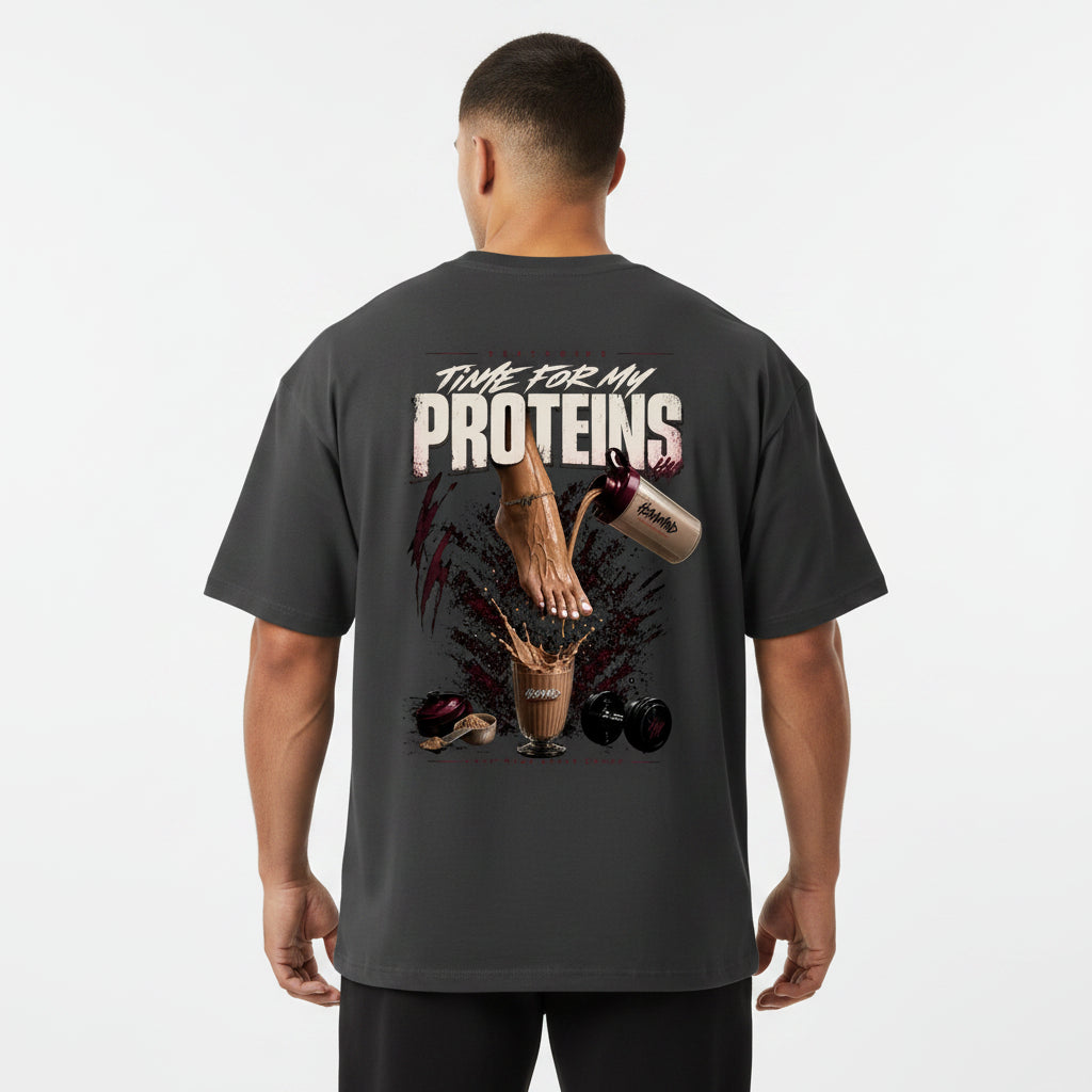 TIME FOR MY PROTEINS BACKPRINT HEAVY OVERSIZED SHIRT