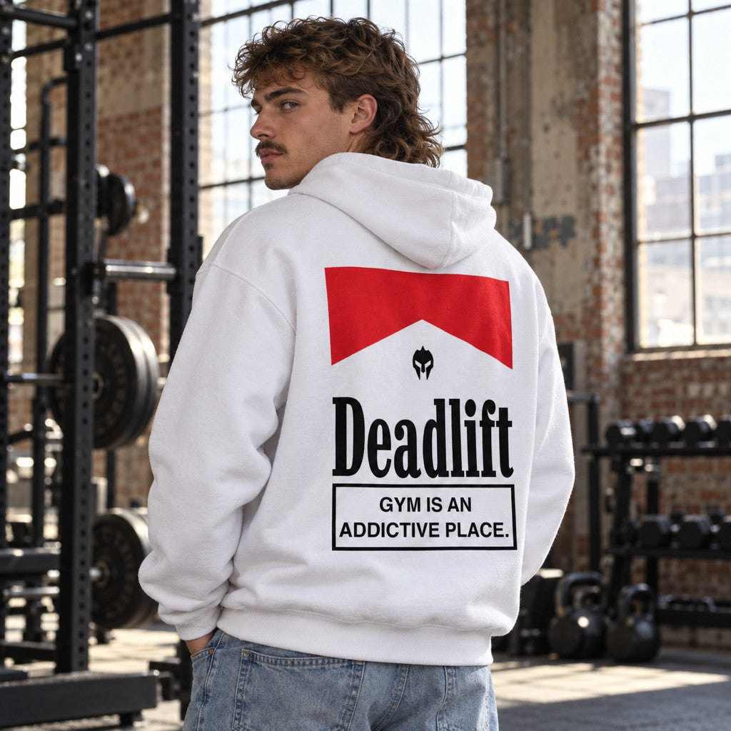 Addictive Place – Heavy Oversized Hoodie in Weiß, am Model, Rückansicht | Heavy Mind