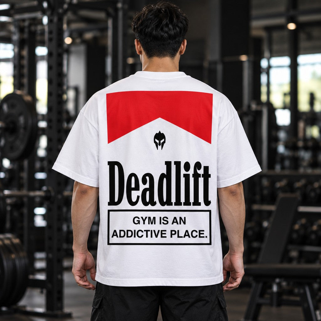Addictive Place – Oversized Tee in Weiß, am Model, Rückansicht | Heavy Mind
