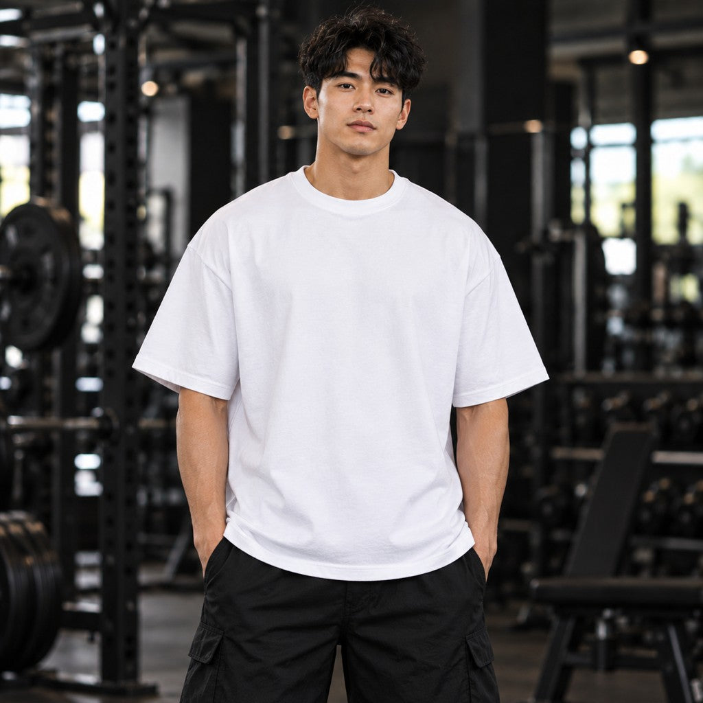 Addictive Place – Oversized Tee in Weiß, am Model, Vorderansicht | Heavy Mind