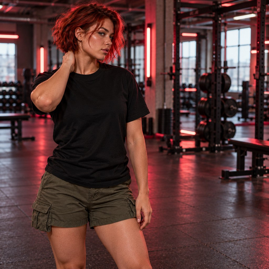 Barbell Babe – Heavy Shirt in Schwarz, am Model, Vorderansicht | Heavy Mind