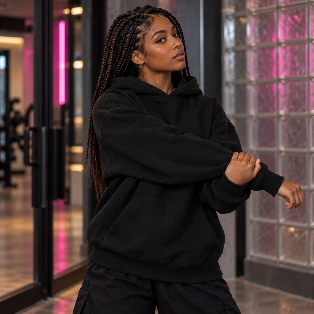 Built Like a Masterpiece – Heavy Oversized Hoodie in Schwarz, am Model, Vorderansicht | Heavy Mind