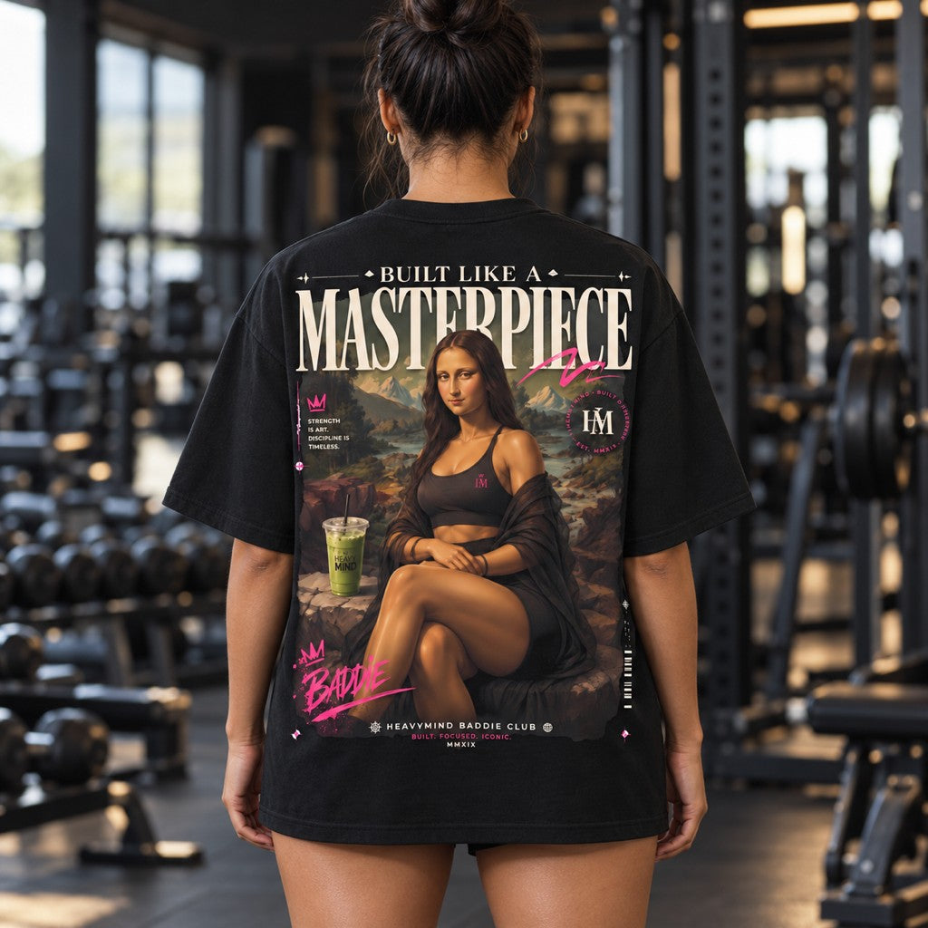 Built Like a Masterpiece – Oversized Tee in Schwarz, am Model, Rückansicht | Heavy Mind