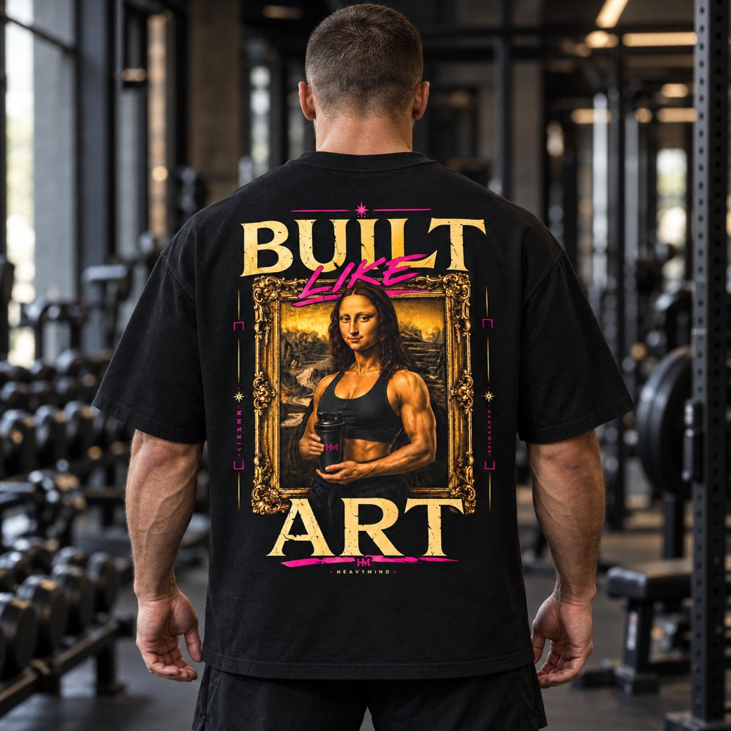 Built Like Art – Oversized Tee in Schwarz, am Model, Rückansicht | Heavy Mind