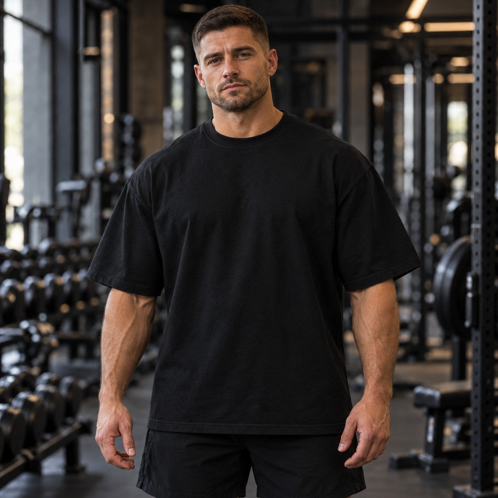 Built Like Art – Oversized Tee in Schwarz, am Model, Vorderansicht | Heavy Mind