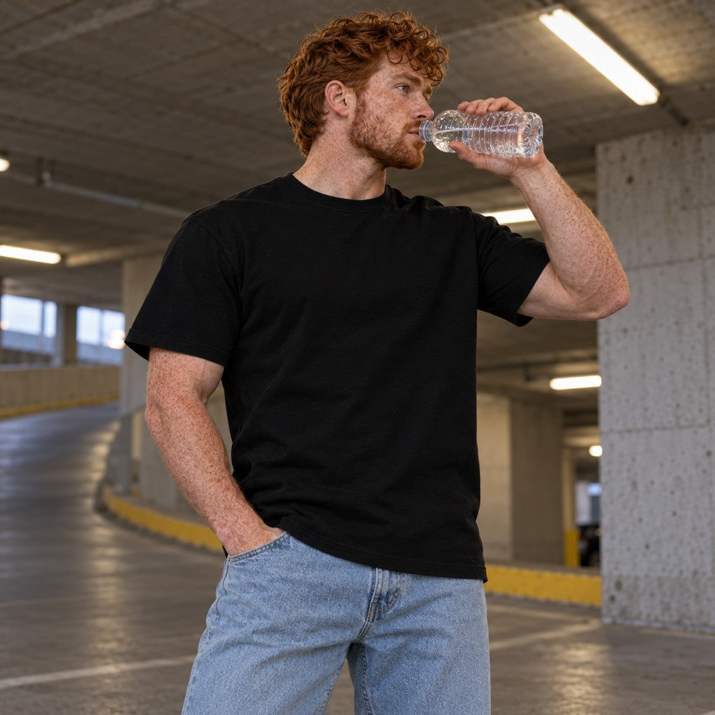 Built Under Pressure (David) – Heavy Shirt in Schwarz, am Model, Vorderansicht | Heavy Mind