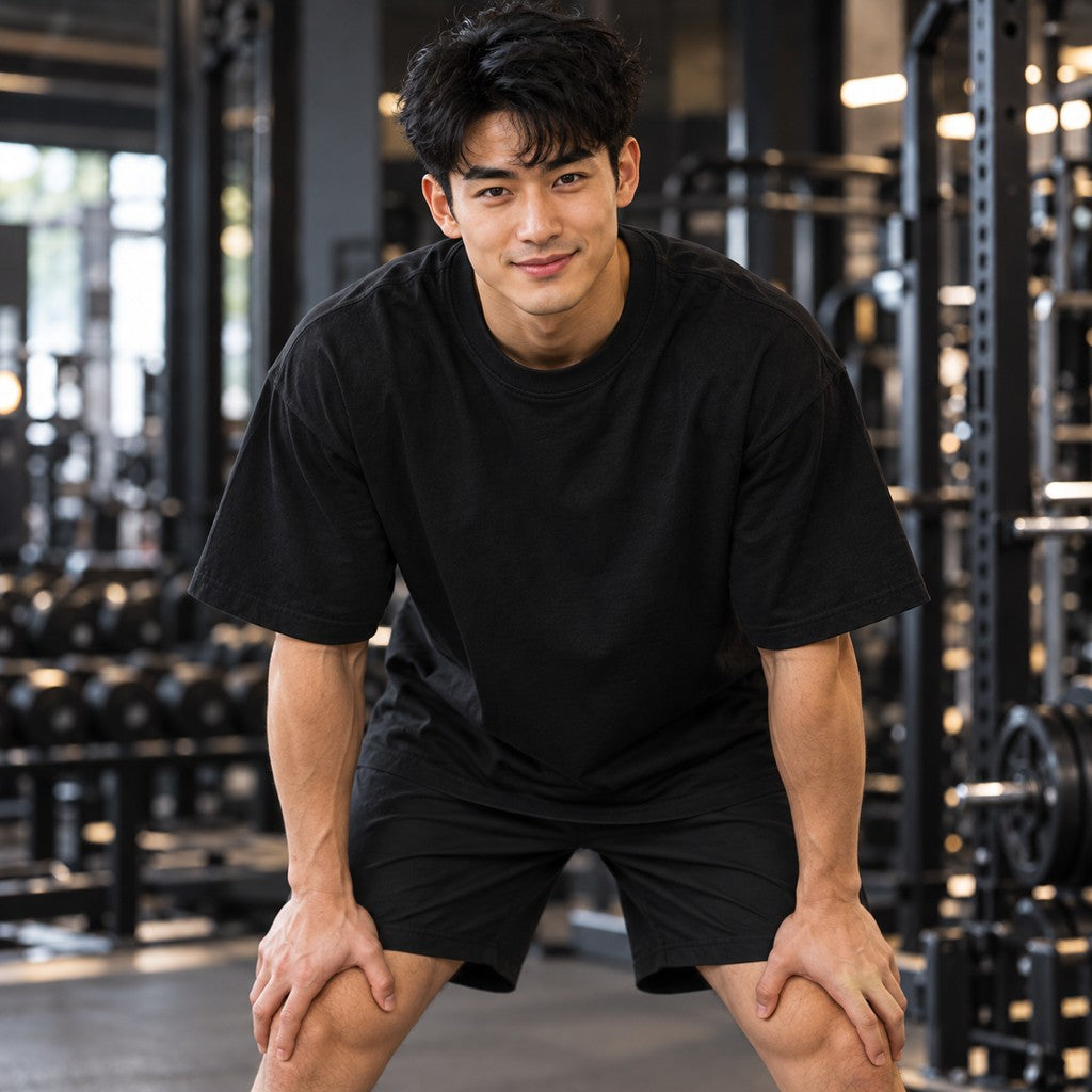 Bulk Clinic – Oversized Tee in Schwarz, am Model, Vorderansicht | Heavy Mind