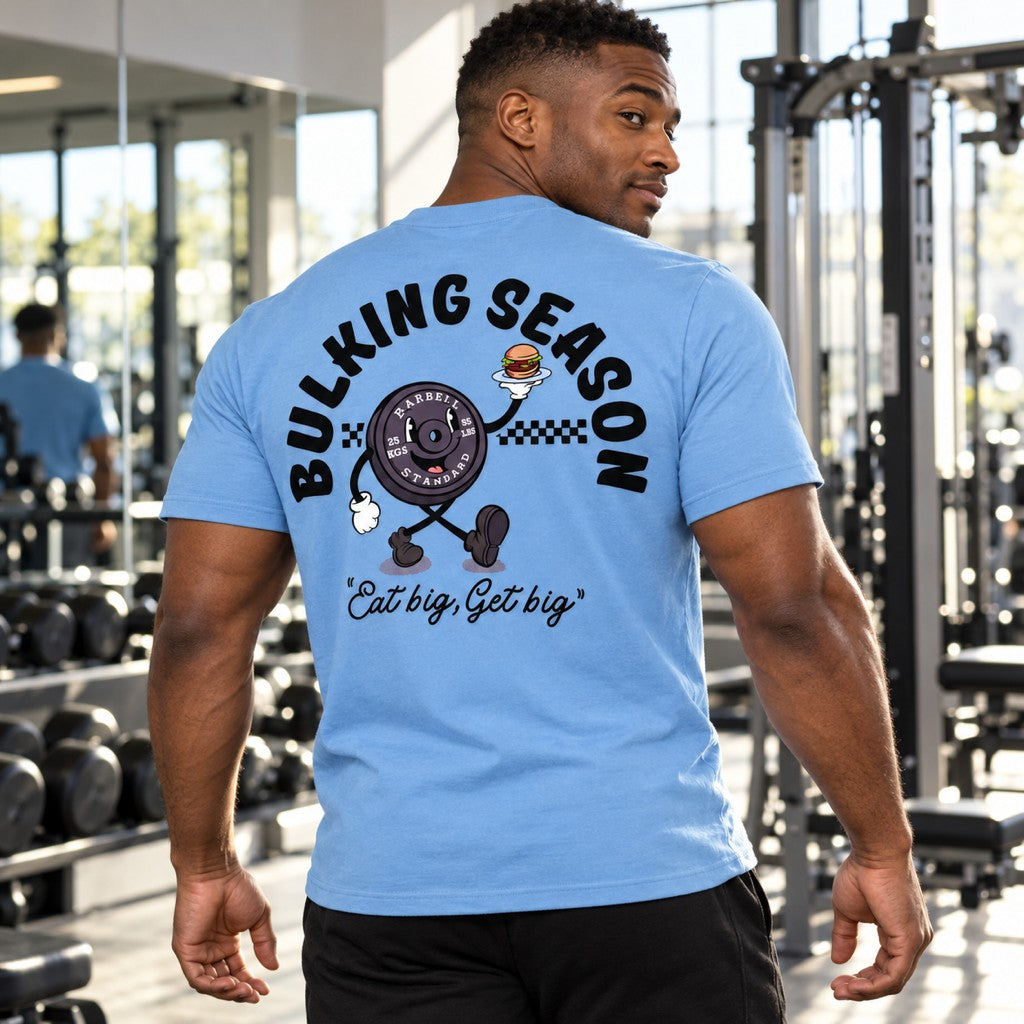 Bulking Season – Heavy Shirt in Sky Blue, am Model, Rückansicht | Heavy Mind