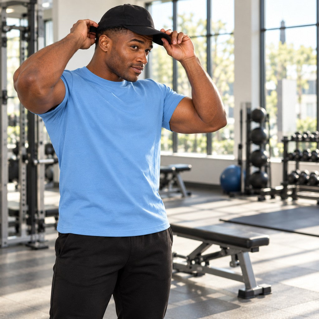 Bulking Season – Heavy Shirt in Sky Blue, am Model, Vorderansicht | Heavy Mind