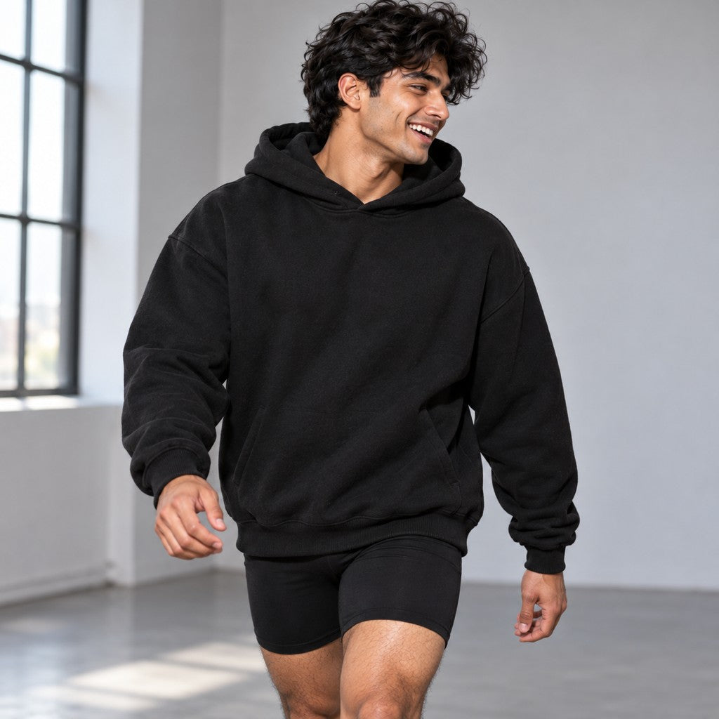Can't Stop Bulking – Heavy Oversized Hoodie in Schwarz, am Model, Vorderansicht | Heavy Mind