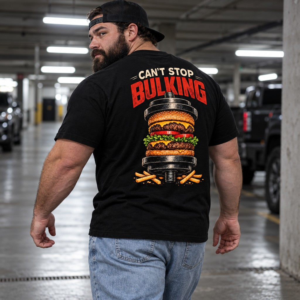 Can't Stop Bulking – Heavy Shirt in Schwarz, am Model, Rückansicht | Heavy Mind