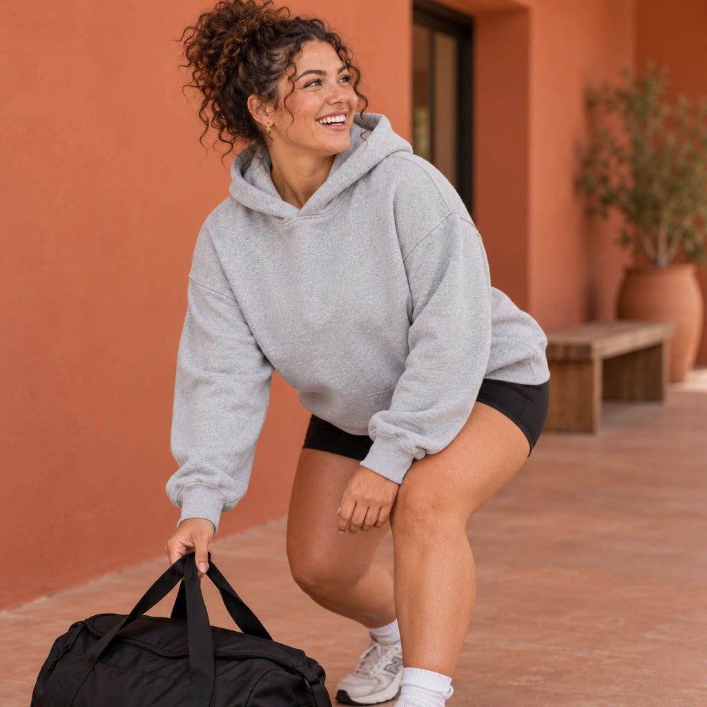 Cleaning Up Your PRs – Heavy Oversized Hoodie in Heather Grey, am Model, Vorderansicht | Heavy Mind