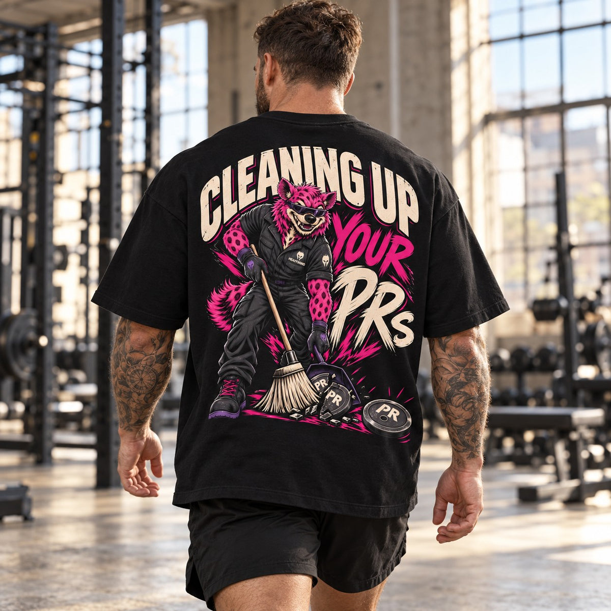 Cleaning Up Your PRs – Oversized Tee in Schwarz, am Model, Rückansicht | Heavy Mind