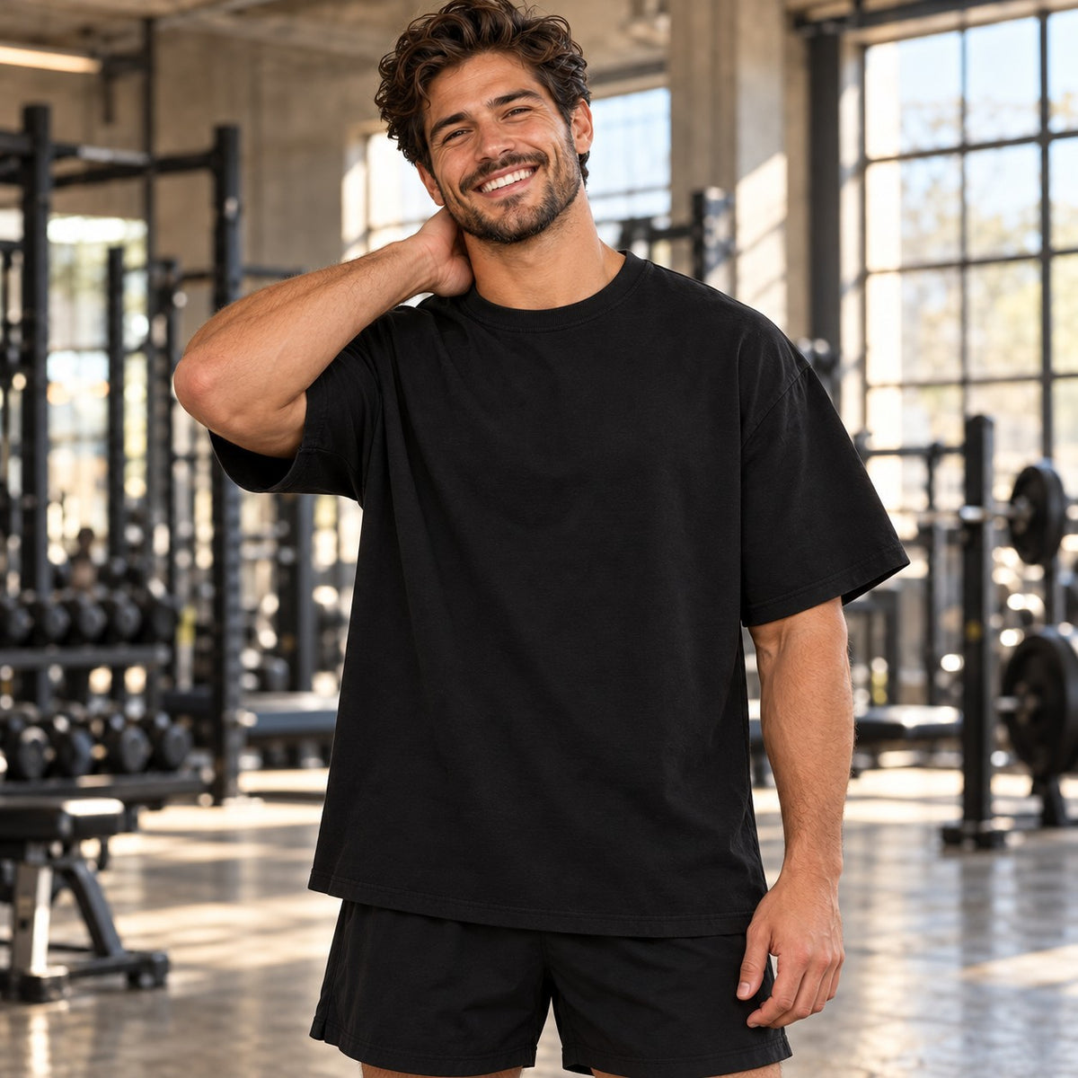 Creatine Monster – Oversized Tee in Schwarz, am Model, Vorderansicht | Heavy Mind
