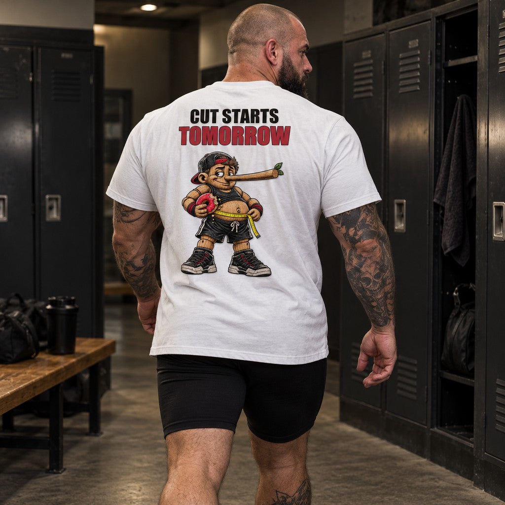 Cut Starts Tomorrow – Heavy Shirt in Weiß, am Model, Rückansicht | Heavy Mind