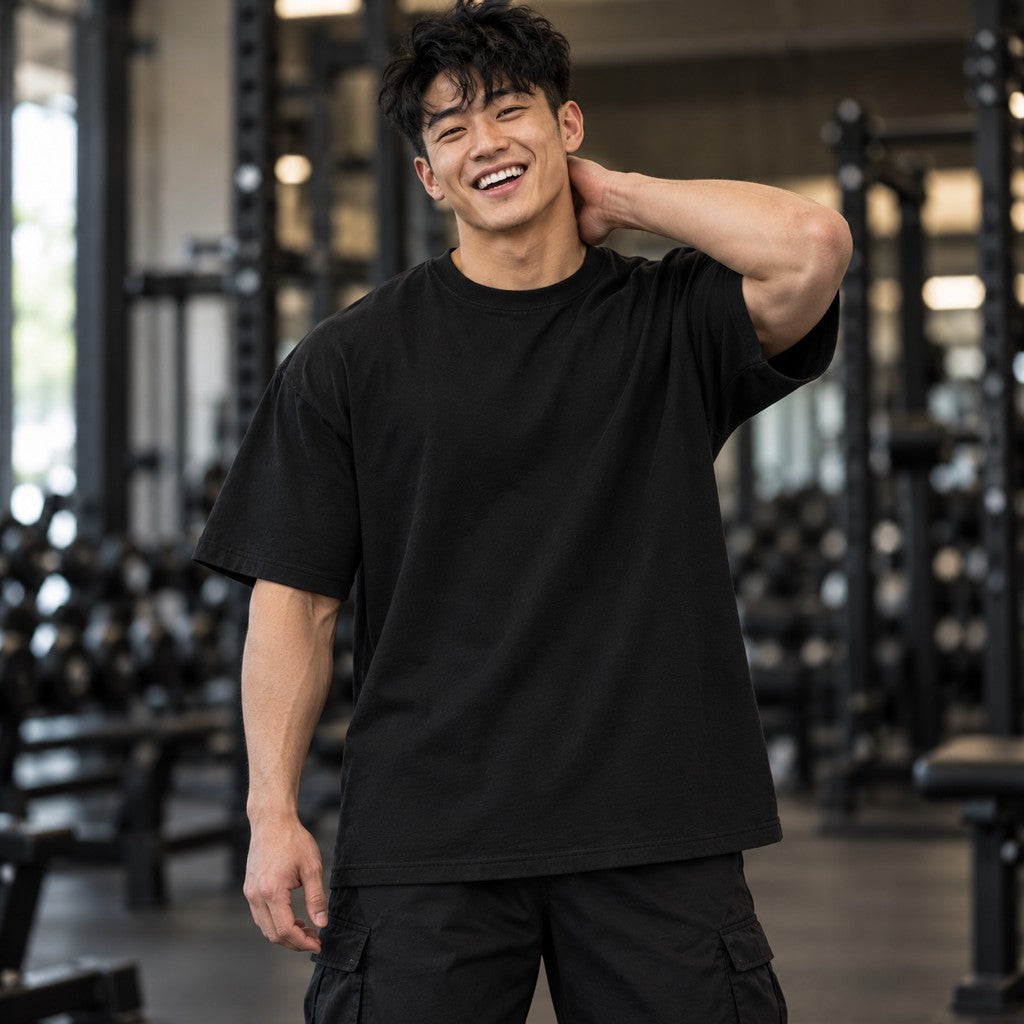 Cut Starts Tomorrow – Oversized Tee in Schwarz, am Model, Vorderansicht | Heavy Mind