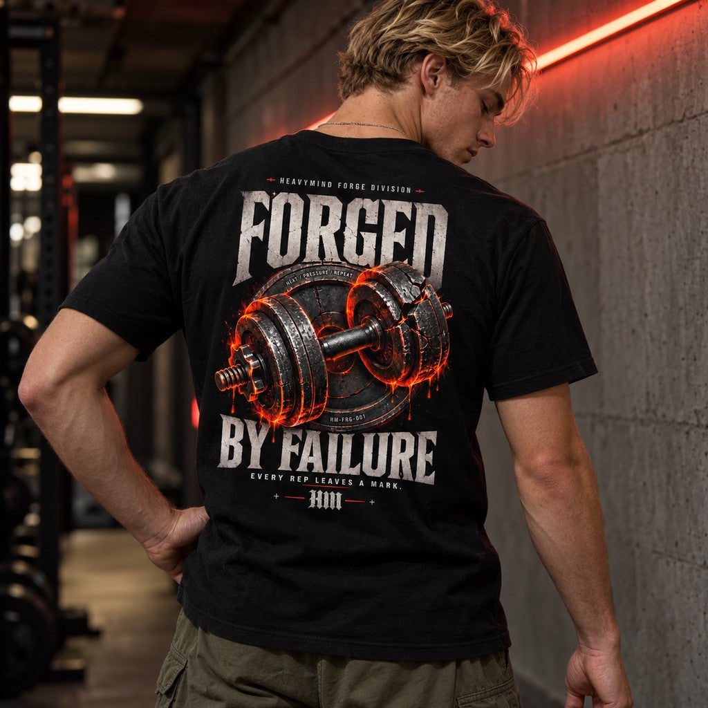Forged by Failure – Heavy Shirt in Schwarz, am Model, Rückansicht | Heavy Mind