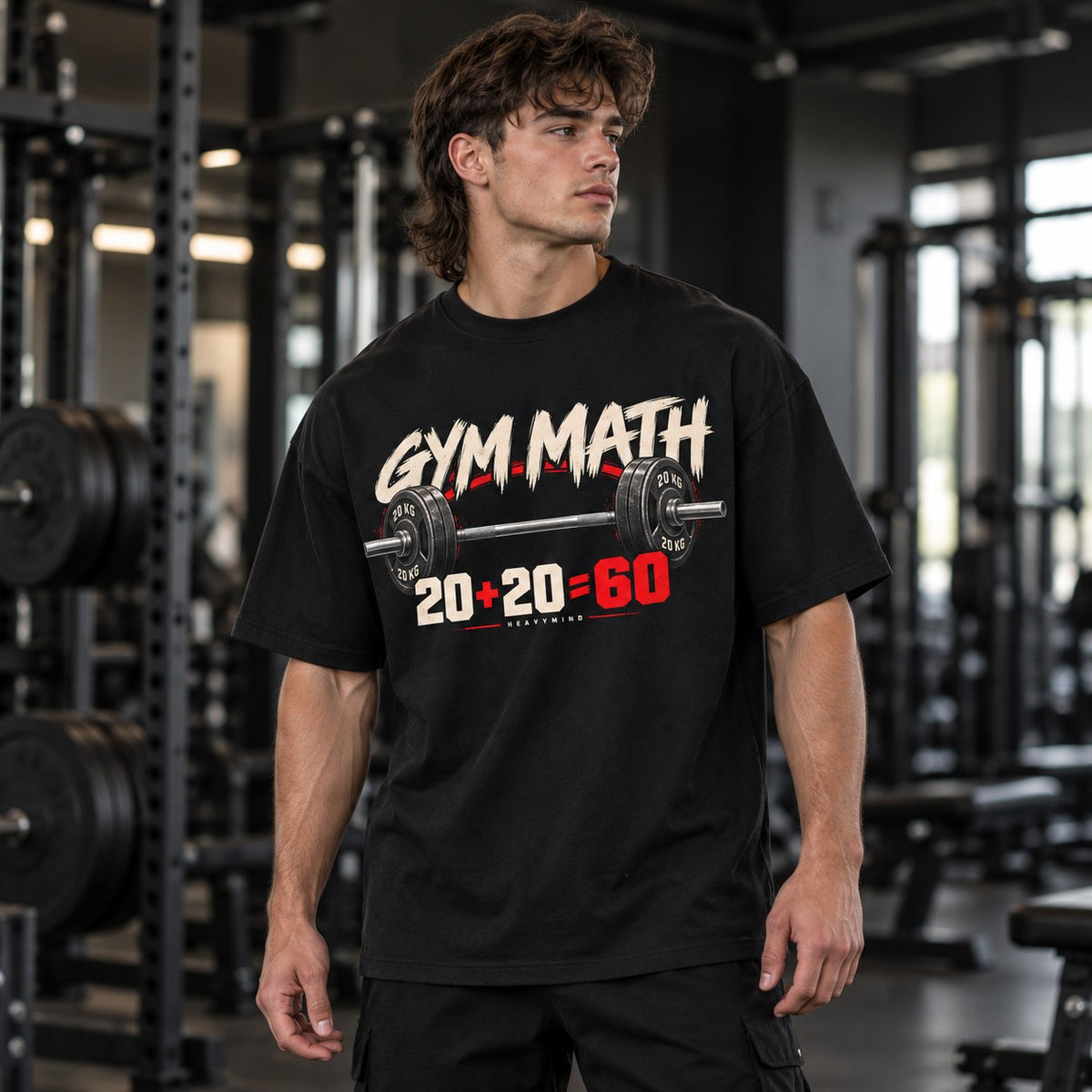 Gym Math – Oversized Tee in Schwarz, am Model, Vorderansicht | Heavy Mind