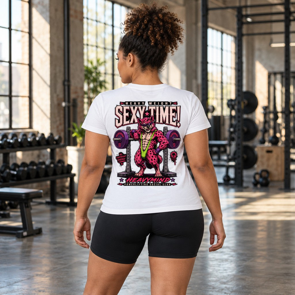 Heavy Weight Sexy Time – Heavy Shirt in Weiß, am Model, Rückansicht | Heavy Mind