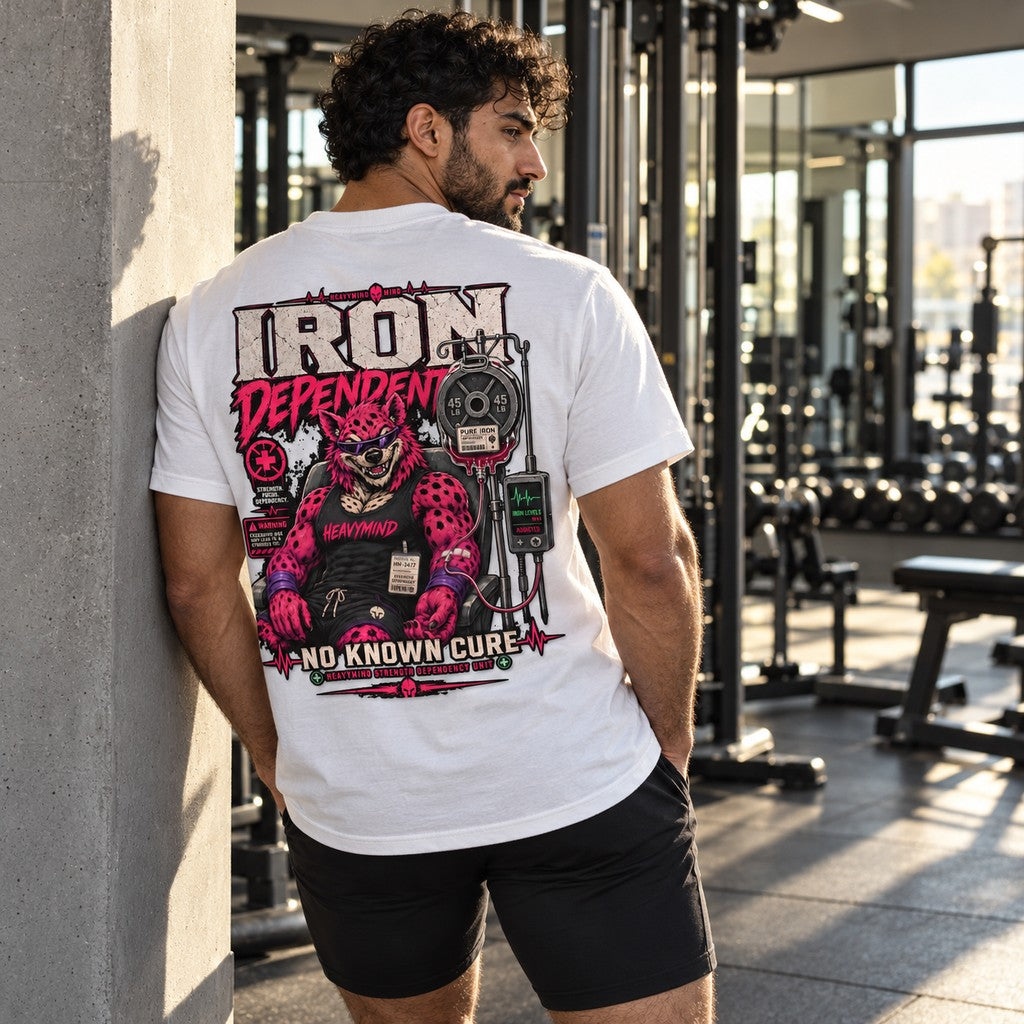 Iron Dependent – No Known Cure – Heavy Shirt in Weiß, am Model, Rückansicht | Heavy Mind