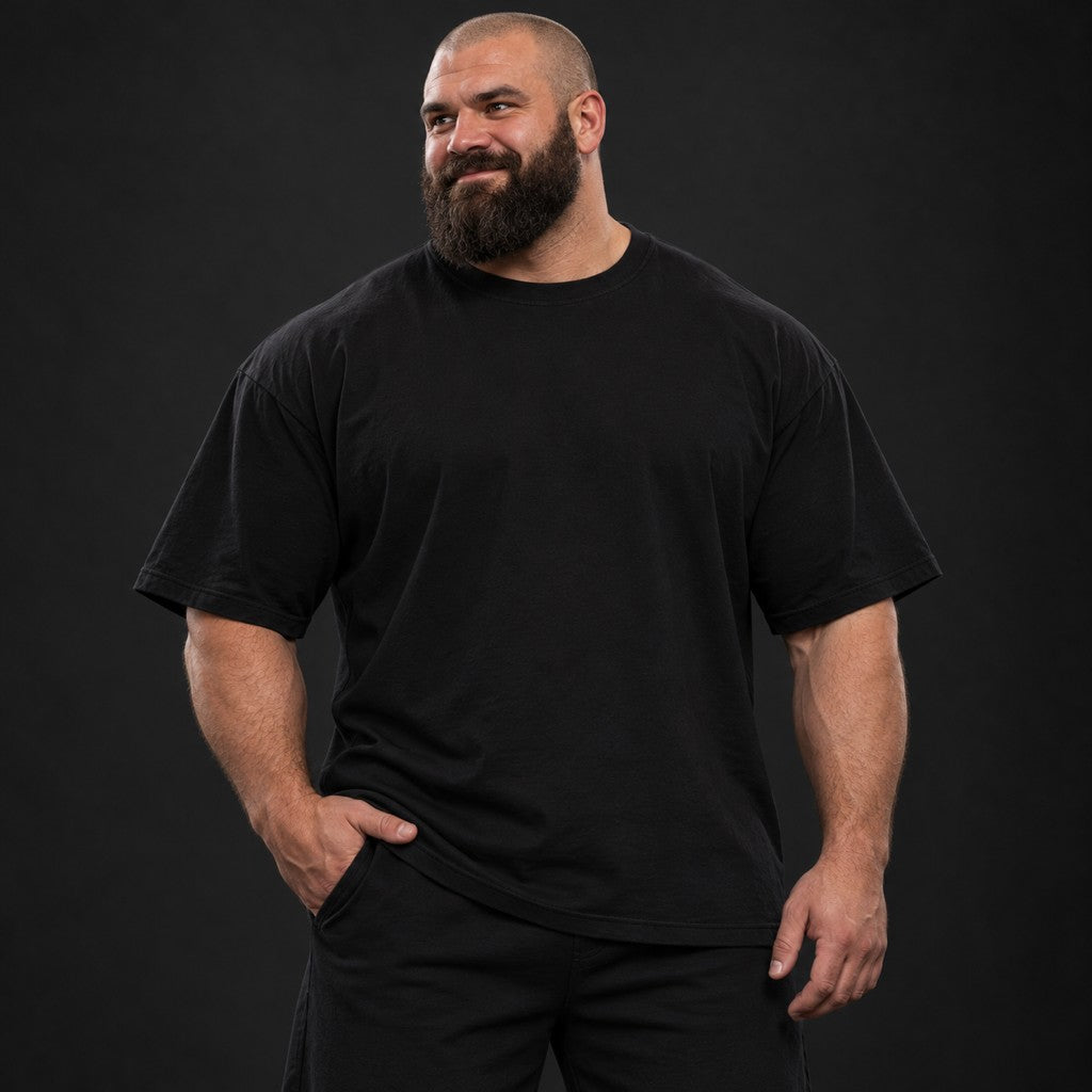 No Honey. Just Whey. – Oversized Tee in Schwarz, am Model, Vorderansicht | Heavy Mind