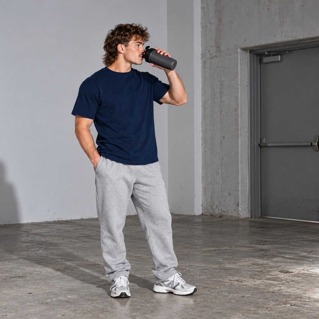 Overthinking Is My Cardio – Heavy Shirt in French Navy, am Model, Vorderansicht | Heavy Mind