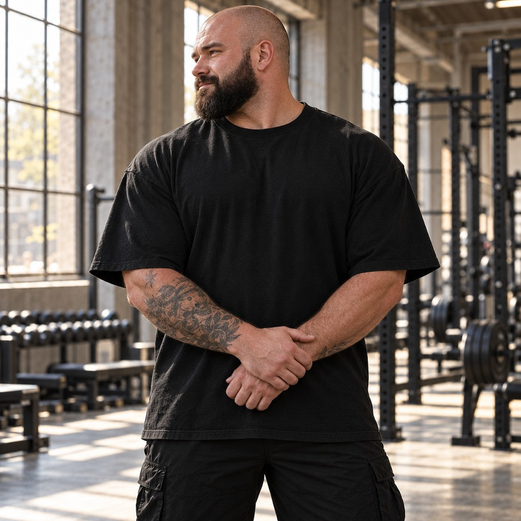 Pressure Makes Me Stronger – Oversized Tee in Schwarz, am Model, Vorderansicht | Heavy Mind