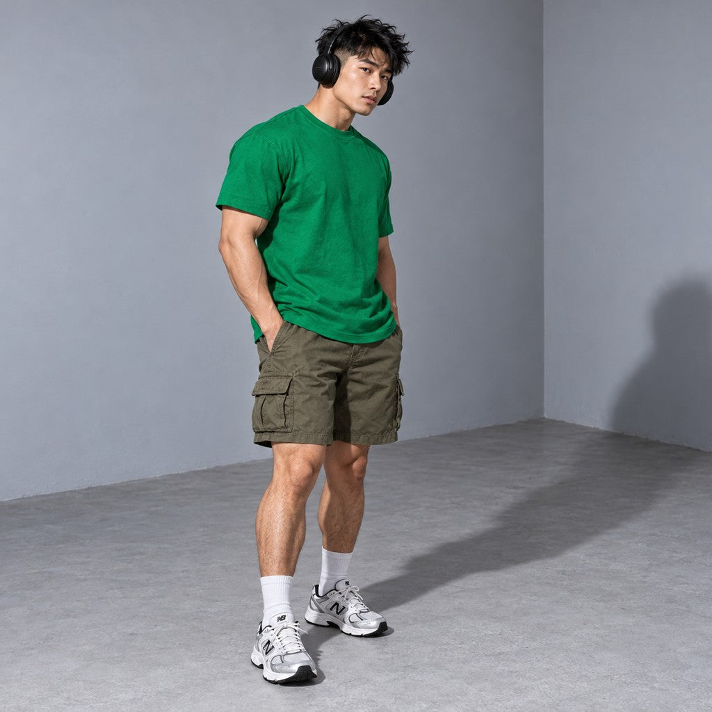 Quit Thinking, Start Lifting – Heavy Shirt in Kelly Green, am Model, Vorderansicht | Heavy Mind