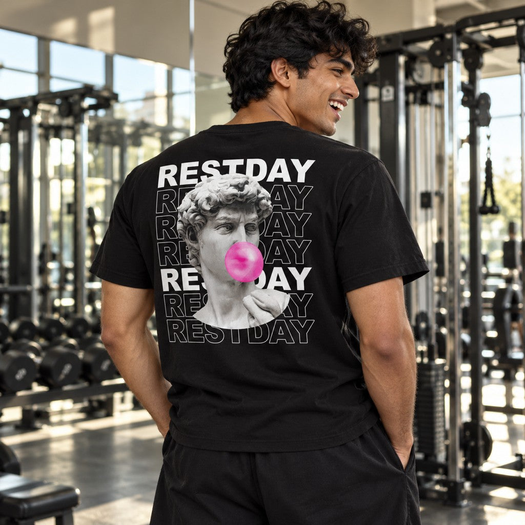 Restday – Heavy Shirt in Schwarz, am Model, Rückansicht | Heavy Mind