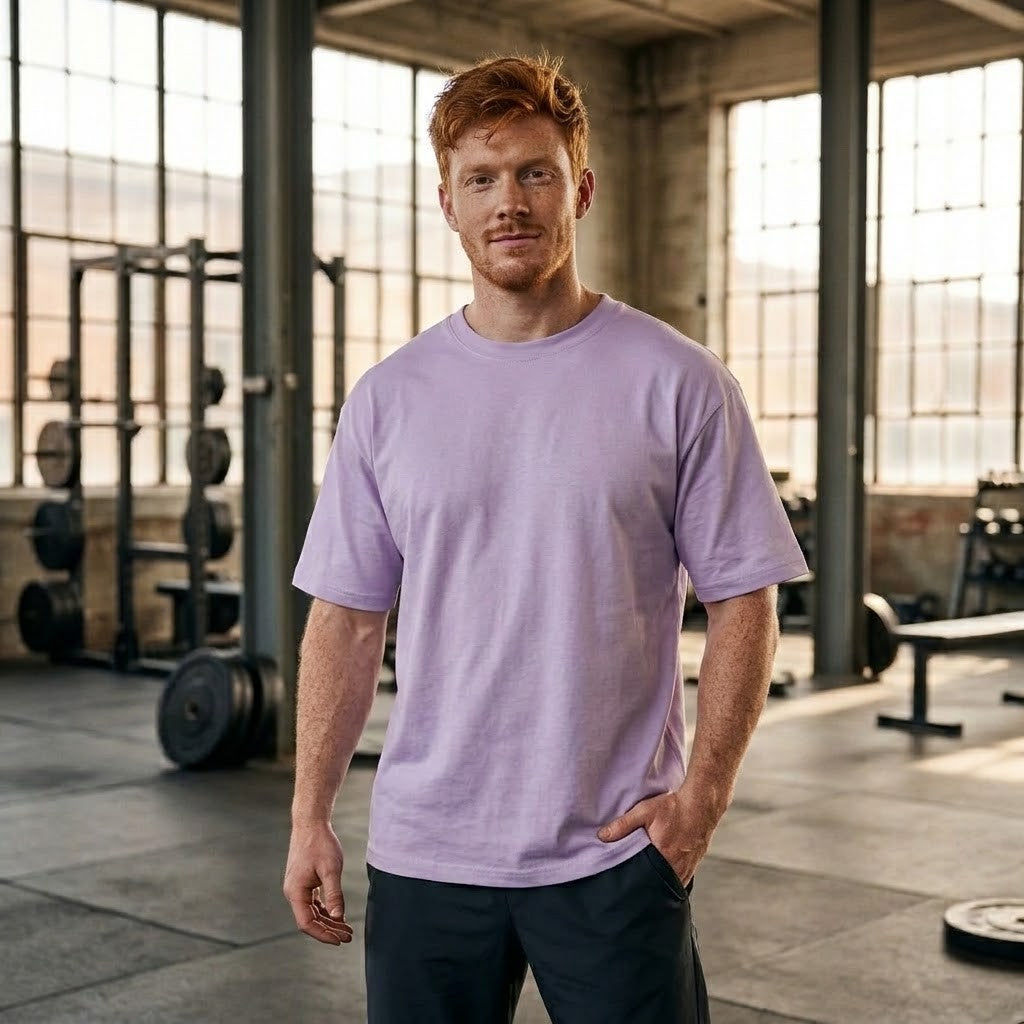 Restday – Oversized Tee in Lilac, am Model, Vorderansicht | Heavy Mind
