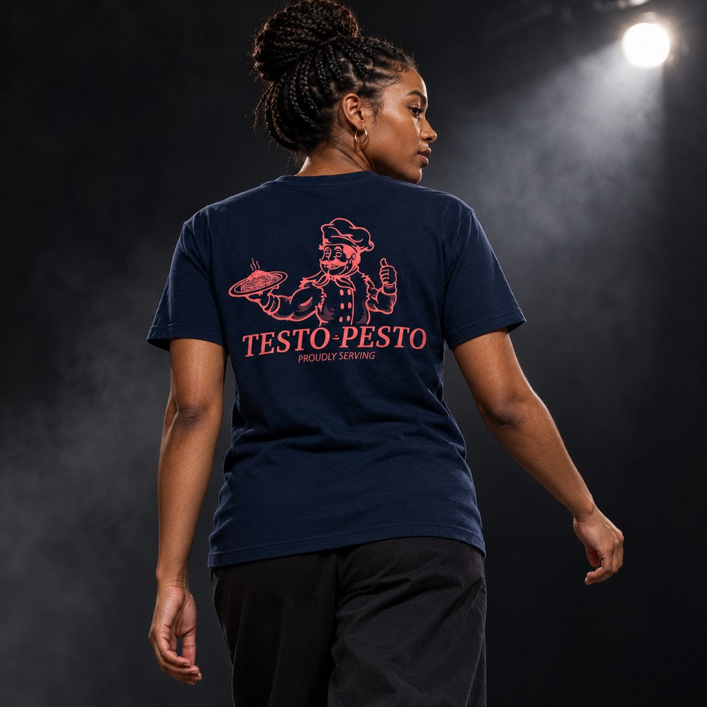 Testo Pesto – Heavy Shirt in French Navy, am Model, Rückansicht | Heavy Mind