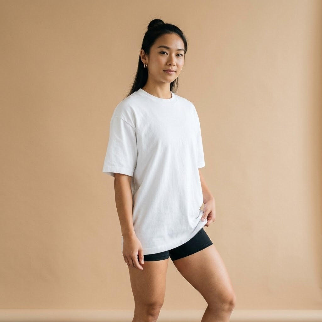 Testo Pesto – Oversized Tee in Weiß, am Model, Vorderansicht | Heavy Mind