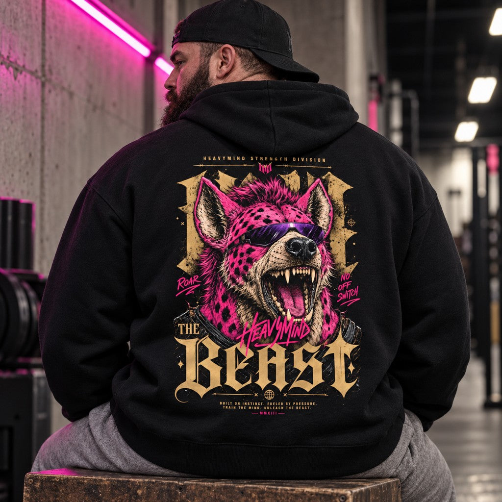 The Beast – Heavy Oversized Hoodie in Schwarz, am Model, Rückansicht | Heavy Mind