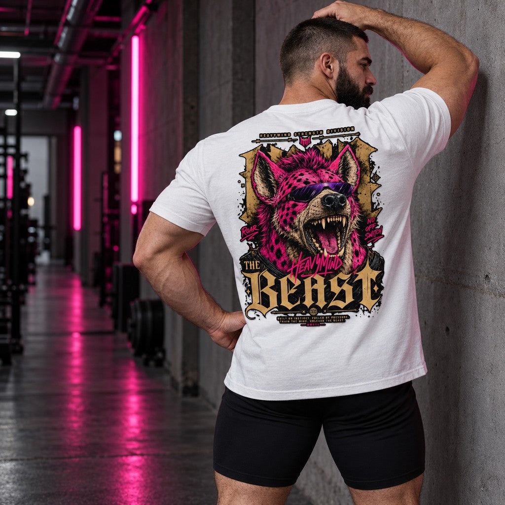 The Beast – Heavy Shirt in Weiß, am Model, Rückansicht | Heavy Mind