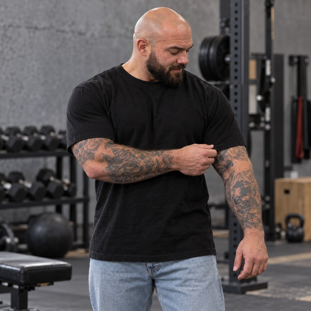 Time Melts, Discipline Doesn't – Heavy Shirt in Schwarz, am Model, Vorderansicht | Heavy Mind